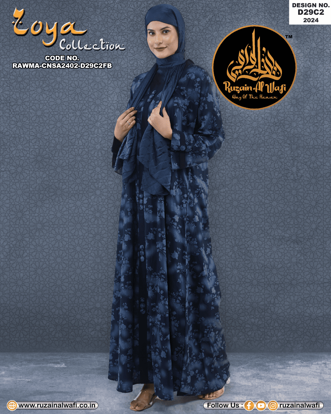 Modest Printed Semi Abaya D29C2